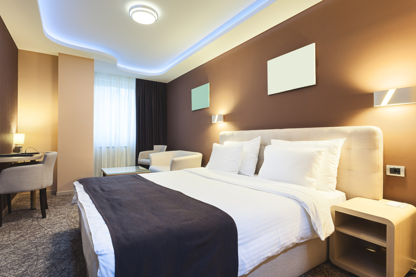 Interior of a hotel room for two persons. Modern luxury design.