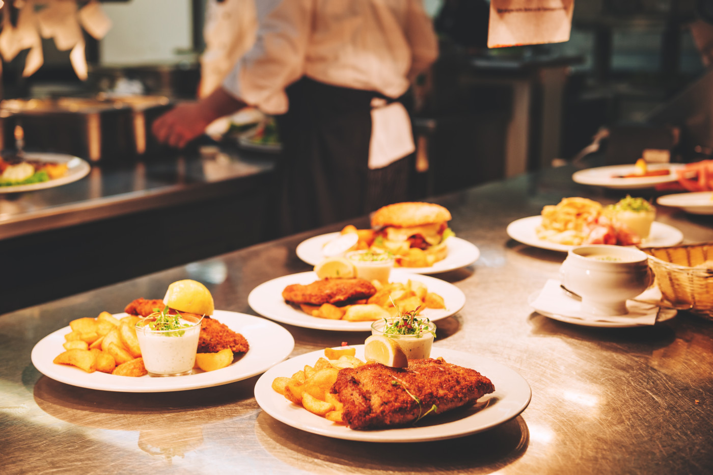Food ready for delivery on restaurant expo line